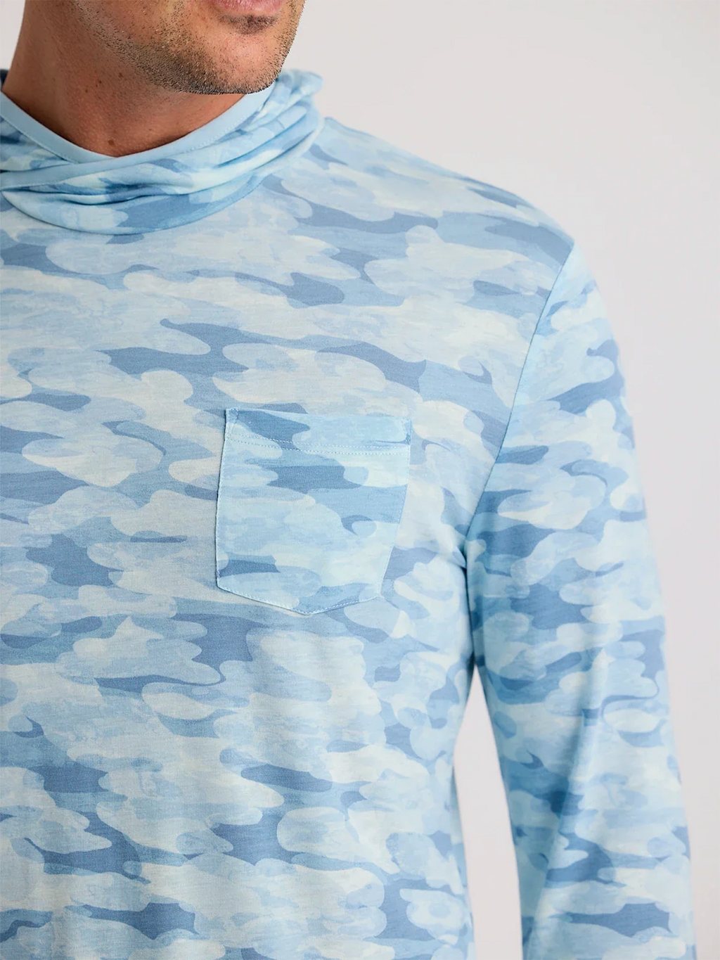 Men's Bamboo Lightweight Hoodie - Seasmoke Camo Surf Blue