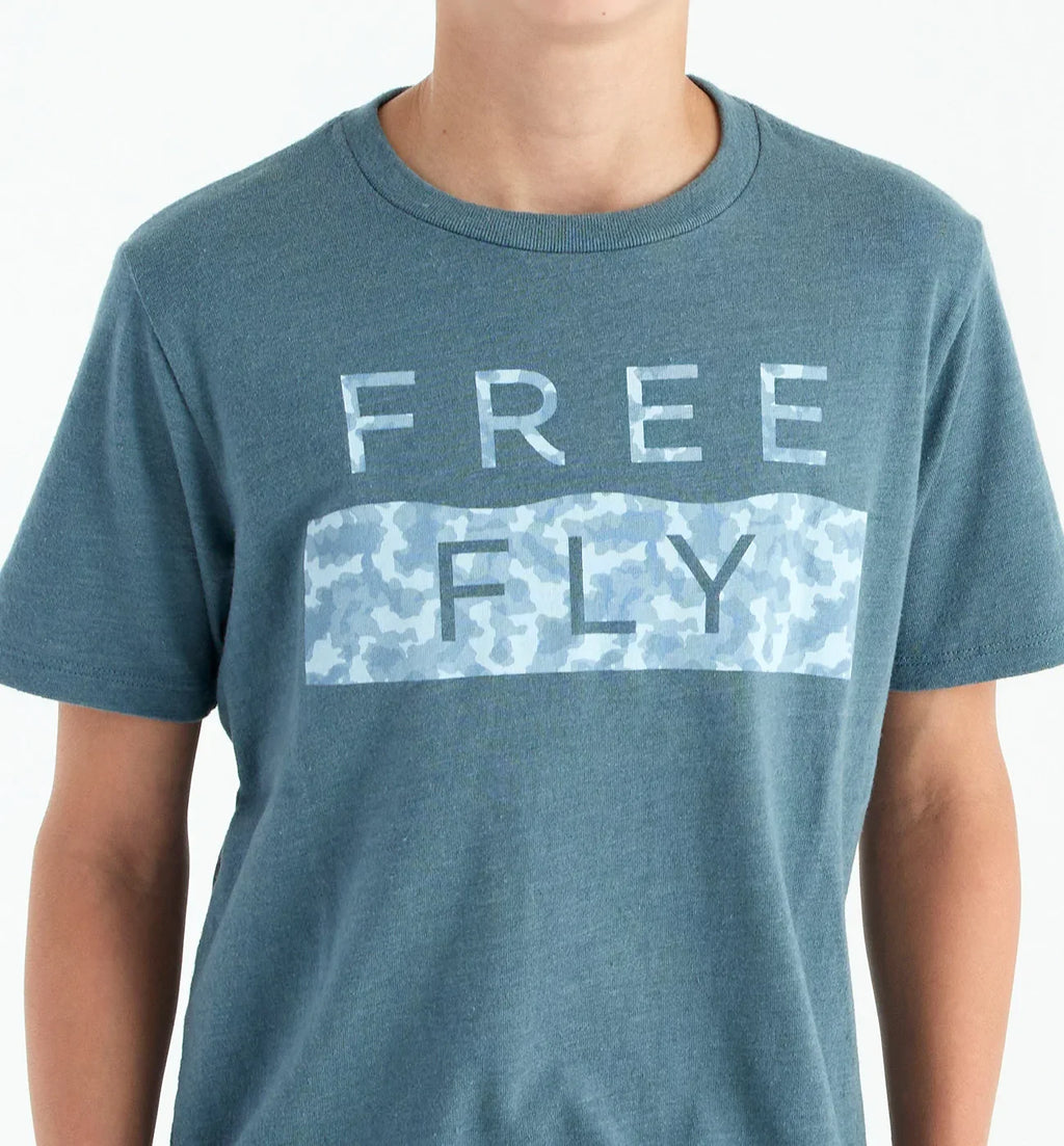 Youth Wave Camo Tee - Heather Slate Blue