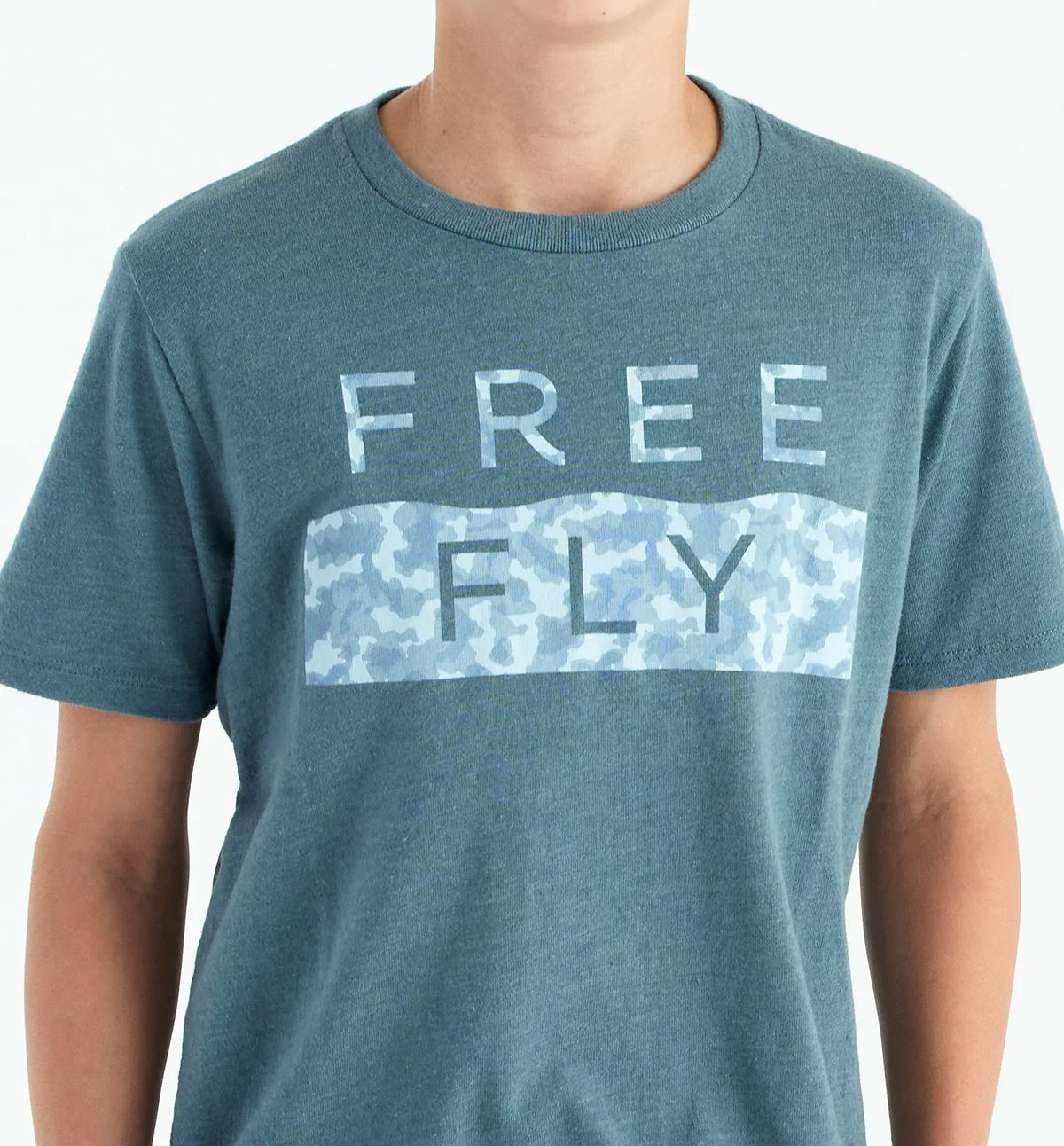 Youth Wave Camo Tee - Heather Slate Blue