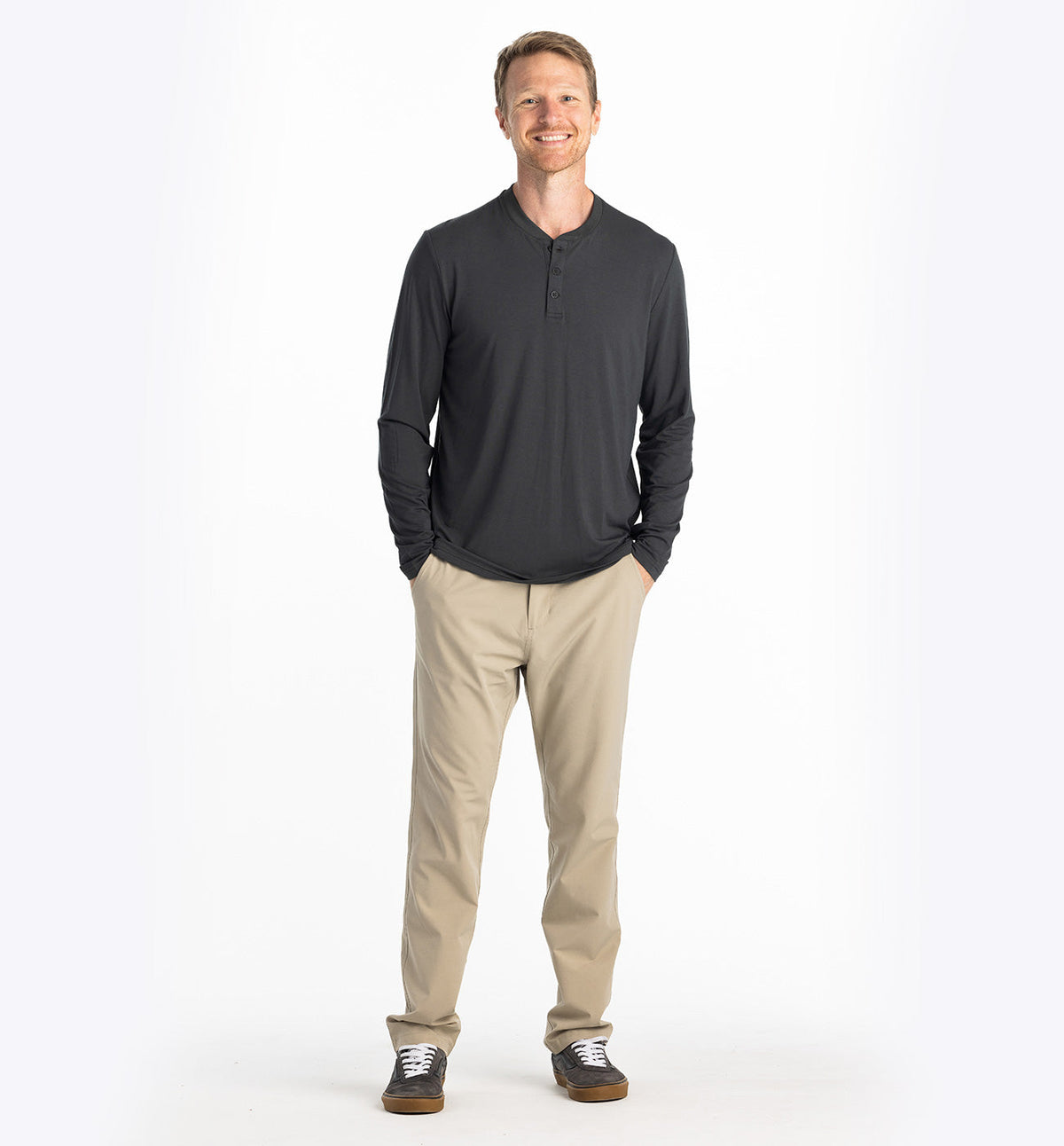 Men's Bamboo Flex Long Sleeve Henley - Black Sand